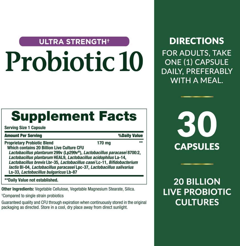 Nature's Bounty Ultra Strength Probiotic 10 Digestive Health, 30 Capsules
