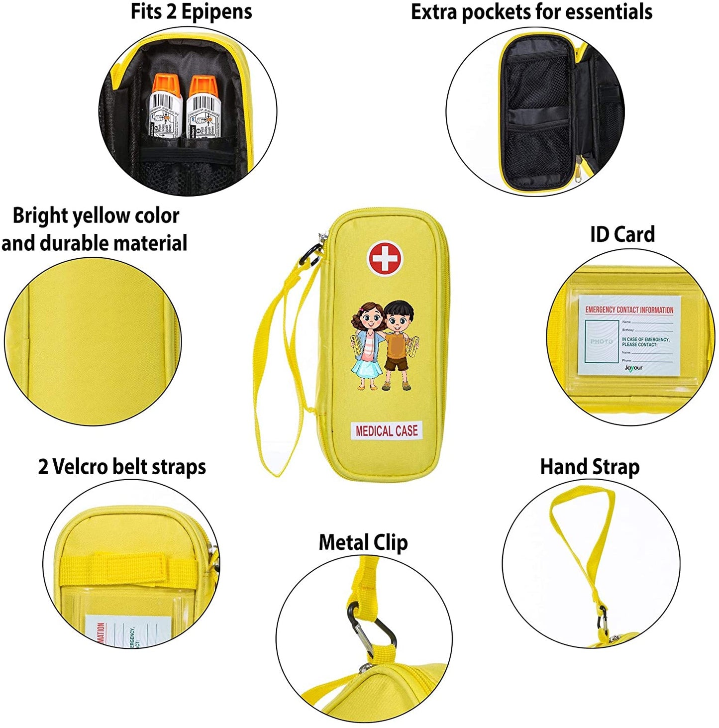 Jayour Kid’s Medical Case and Portable Bag with Zipper (Yellow)