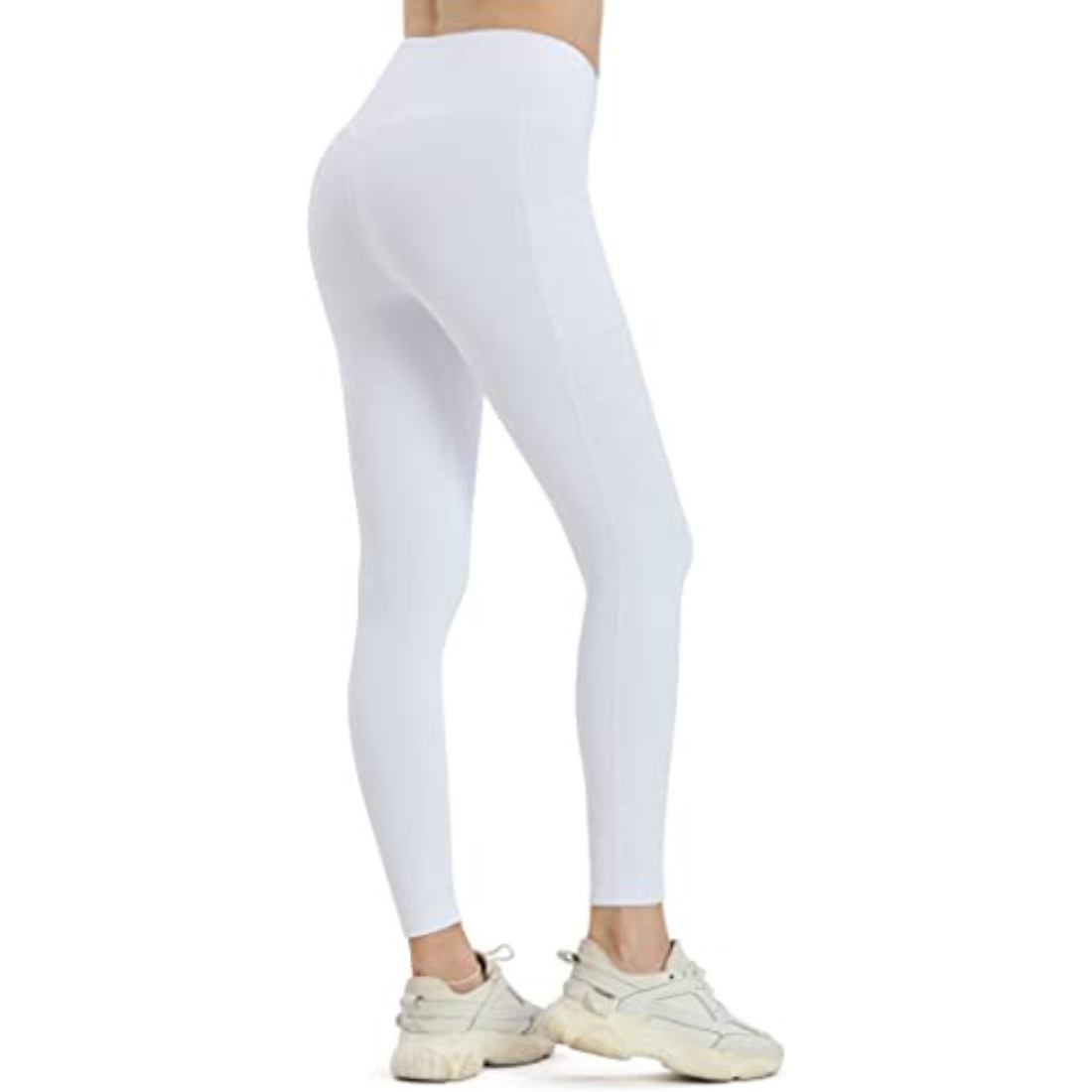 High Waist White Trainer Leggings For Women Yoga Running With 2 Side Pockets Small Size