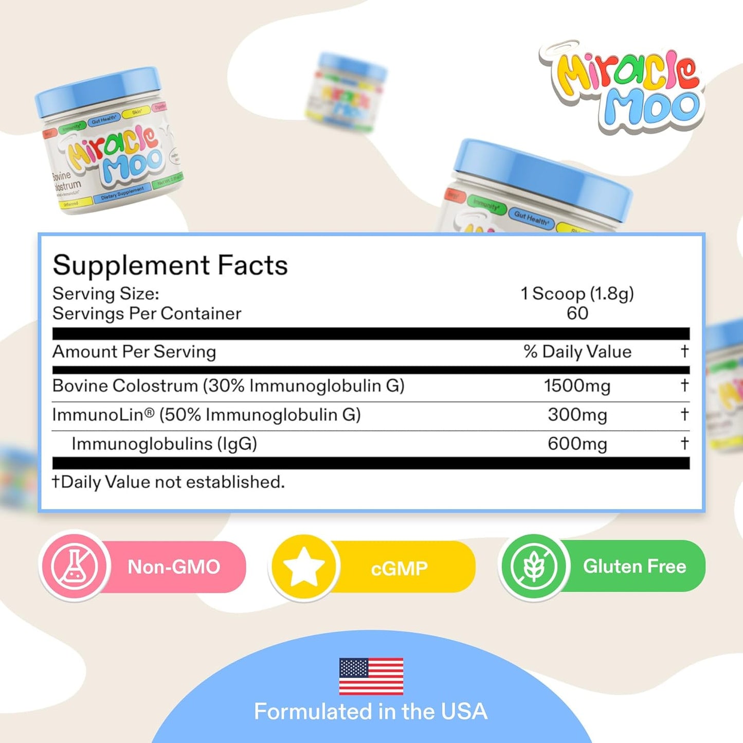 Miracle Moo Bovine Colostrum Unflavored Supplement 3.81oz / 108g