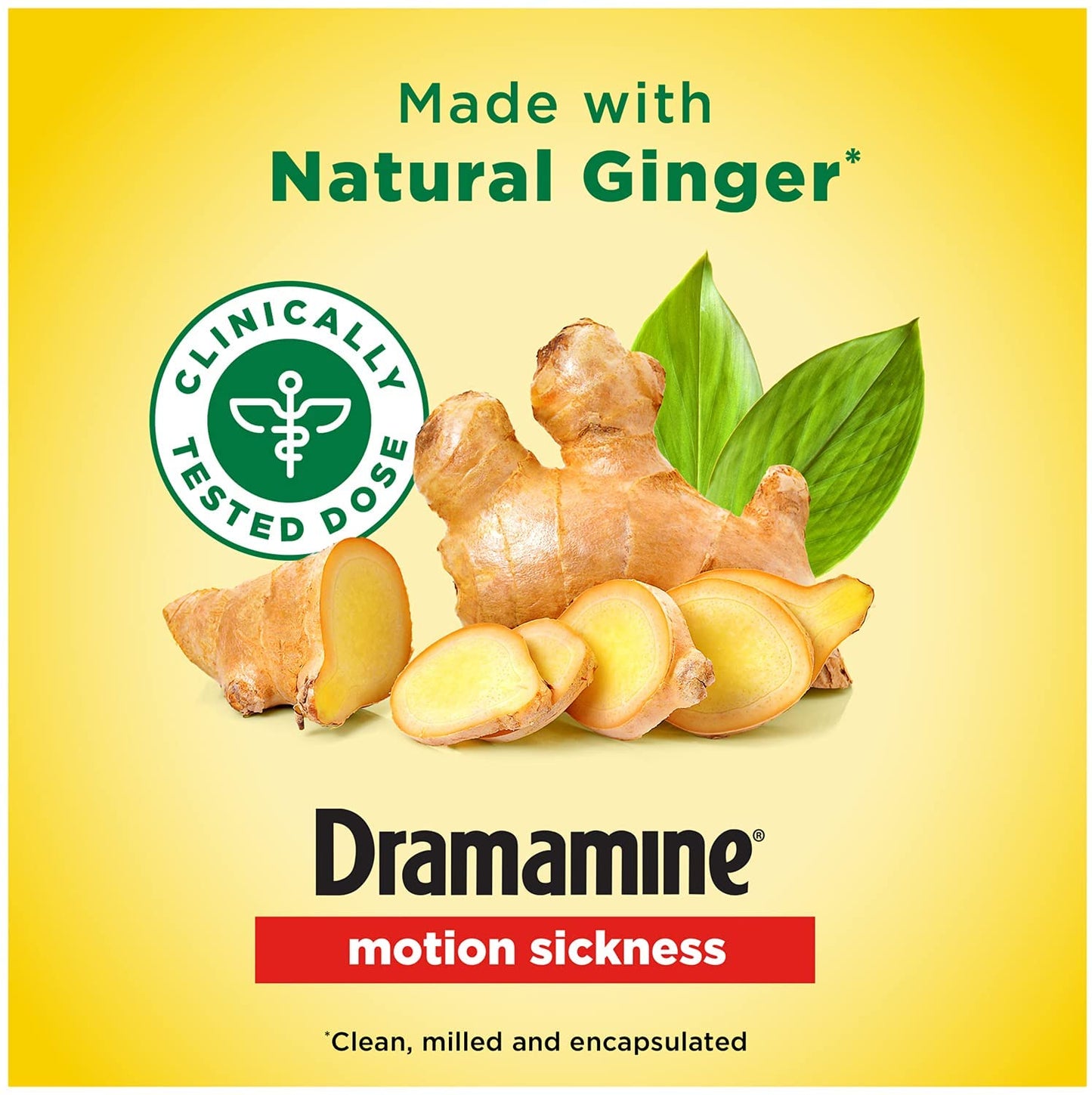 Dramamine Motion Sickness Non-Drowsy Made with Natural Ginger, 18 Capsules