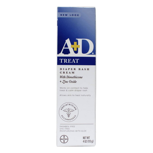A+D Diaper Rash Cream, Dimethicone Zinc Oxide Cream, TREAT 4 oz (113 g)