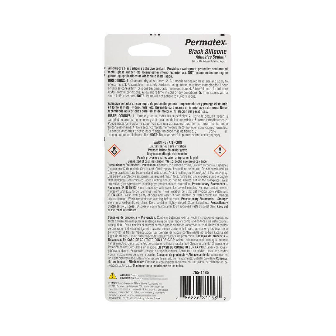 Permatex Black Adhesive Sealant Silicone RTV 81158, 3 oz / 85 g