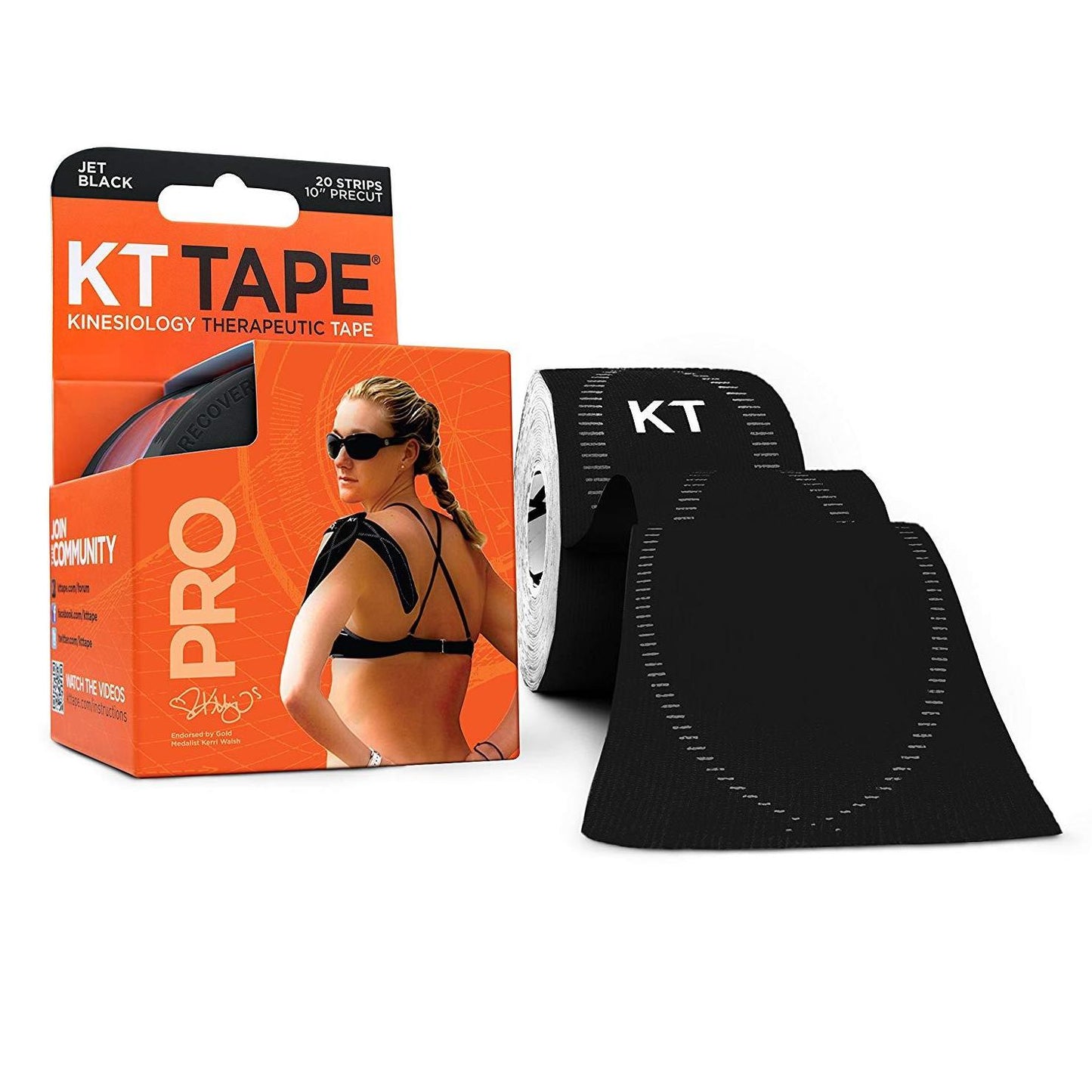 KT Tape Pro Kinesiology Therapeutic Sports Tape 20 Strips, 10" Precut (Jet Black)
