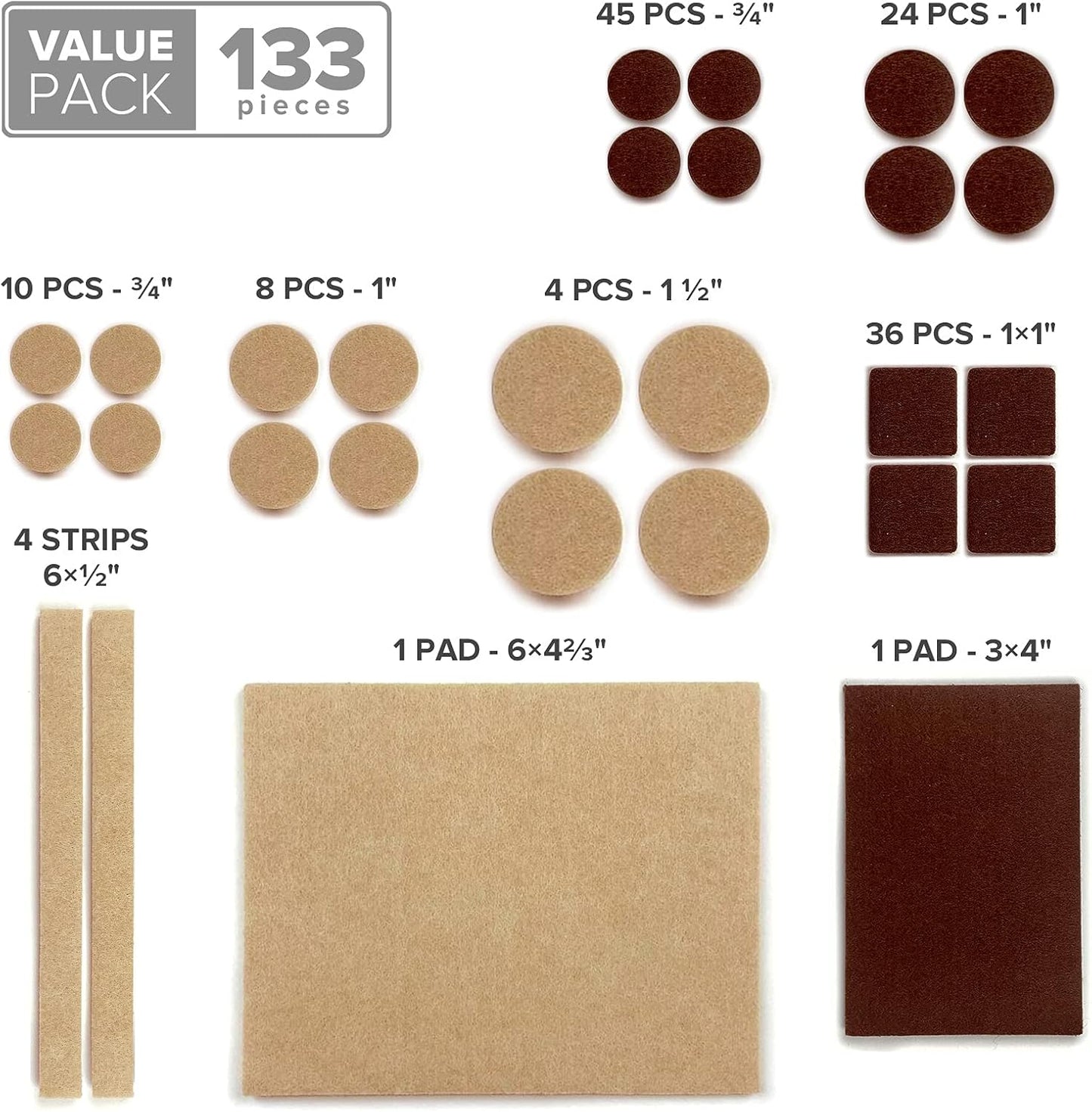 X - PROTECTOR Premium Felt Furniture Pads Brown and Beige, 133 Pieces