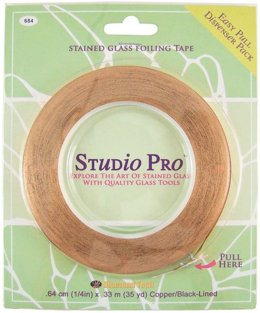 Studio Pro Stained Glass Foiling Tape 0.64 cm / 1/4 in x 33 m / 35 yd Copper / Black Lined Foil