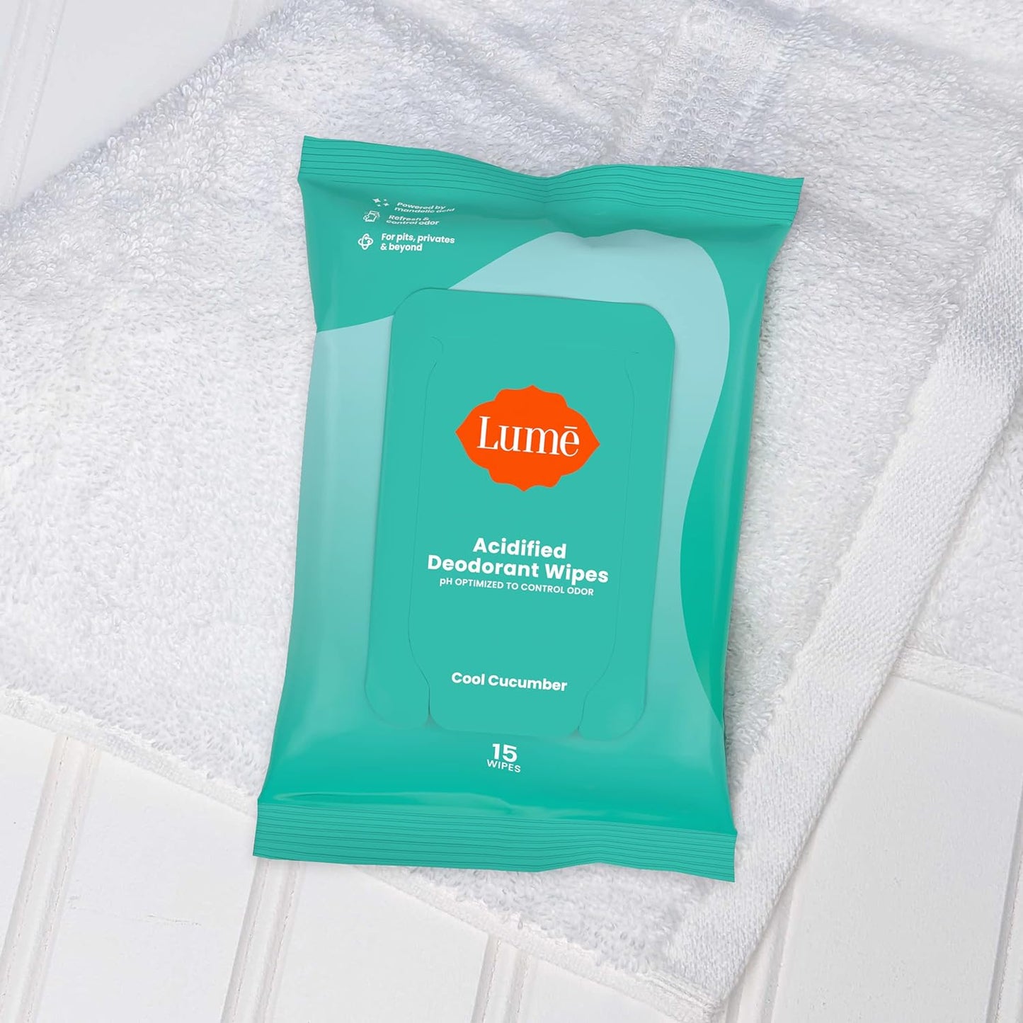 Lume Acidified Deodorant Wipes Cool Cucumber 15 Wipes