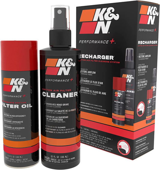 K&N Performance+ Recharger Cotton Air Filter Cleaning System Aerosol Filter Cleaner And Oil Kit