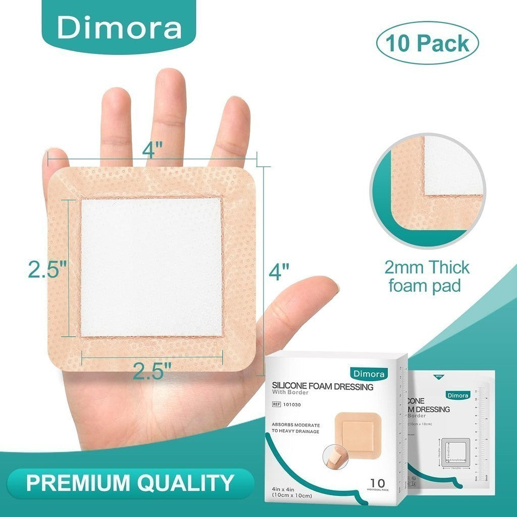 Dimora Silicone Foam Dressing with Border 10cm x 10cm (10 Count) 101030