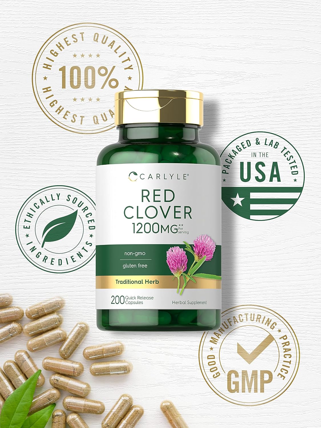 Carlyle Red Clover 1200mg Herbal Supplement 200 Capsules