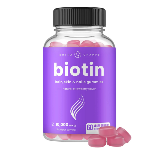 Nutra Champs Biotin Hair, Skin & Nails Gummies Natural Strawberry Flavor 60 Vegan Gummies