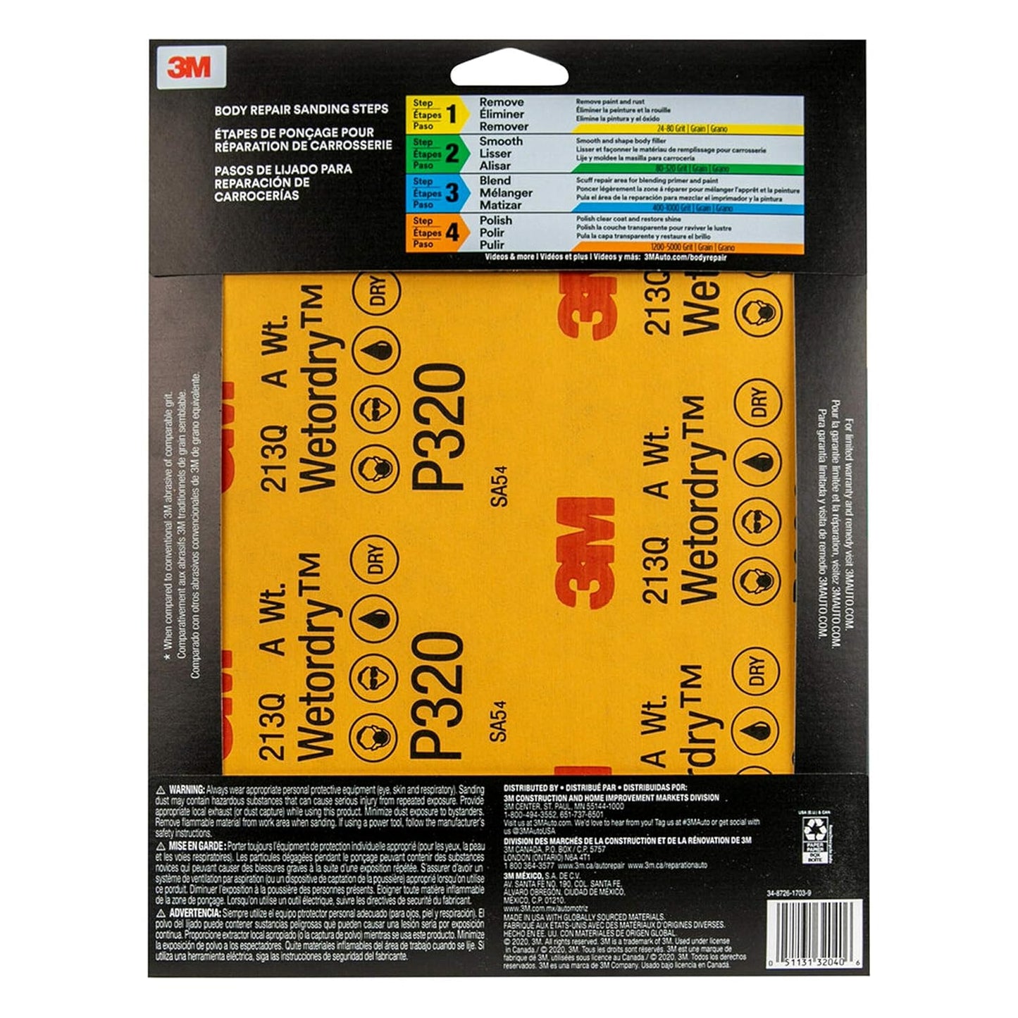 3M Wetordry 320 Grit Sand Paper Step 2 22.9 cm x 27.9 cm, 5 Sheets