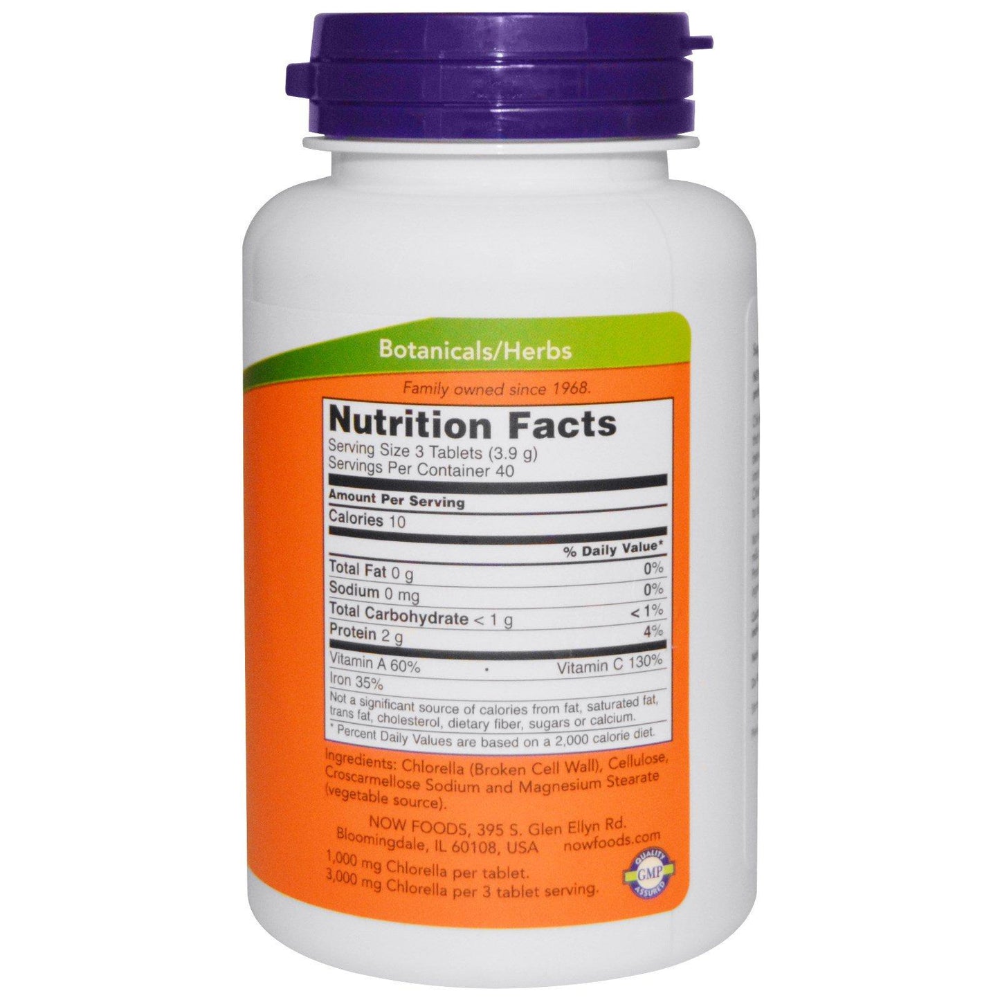 NOW Chlorella 1000 mg, Green Superfood 60 Tablets