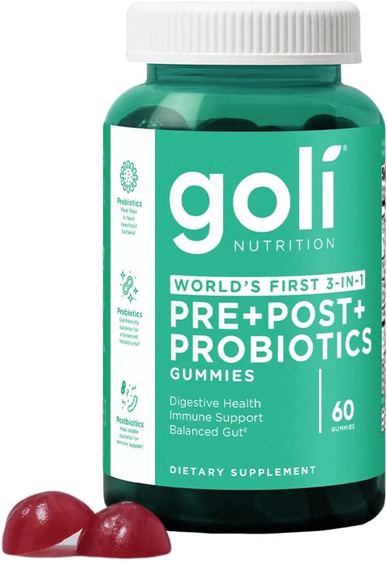 Goli Nutrition World's First 3 In 1 Prebiotics Postbiotics Probiotics Digestive Health 60 Gummies