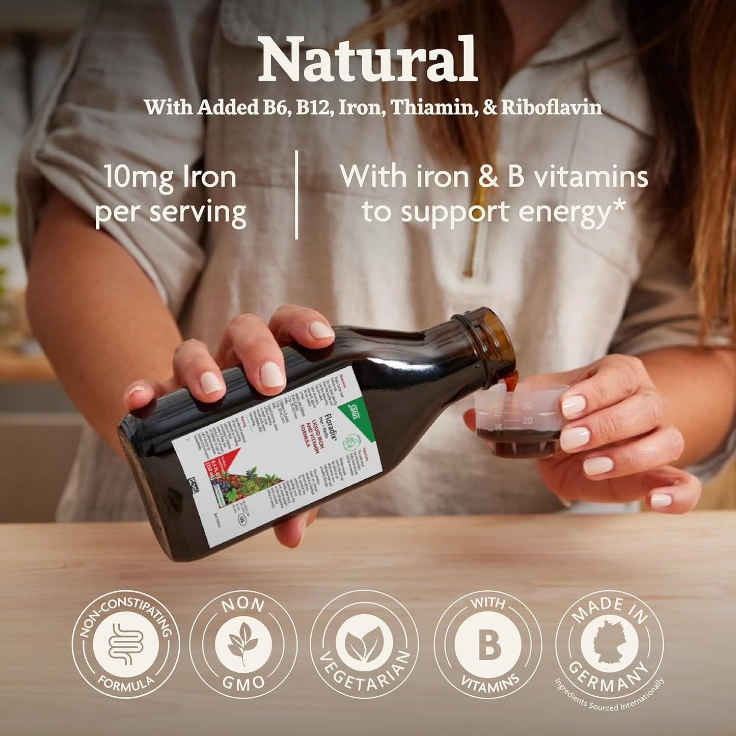 Salus Floradix Iron + Herbs Liquid Iron And Vitamin Formula Supplement 8.5 fl oz / 250ml