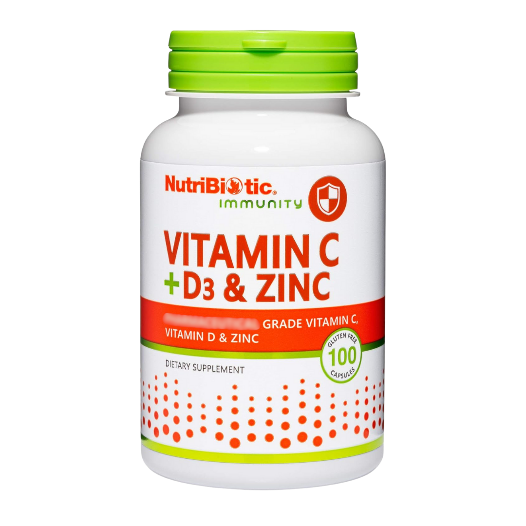 NutriBiotic Immunity Vitamin C + D3 & Zinc, 100 Capsules