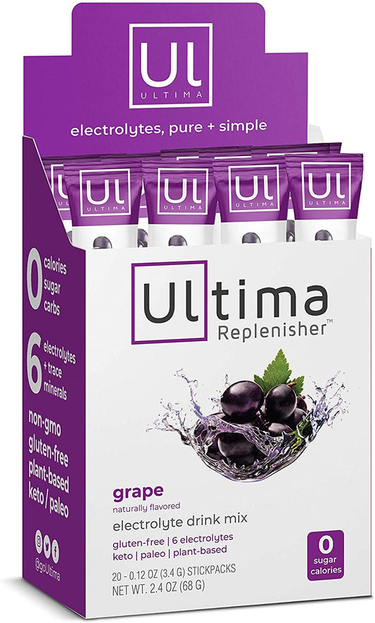 Ultima Replenisher Electrolyte Drink Mix Powder Grape Flavored, 20 Stickpacks (2.4 oz. / 68g)