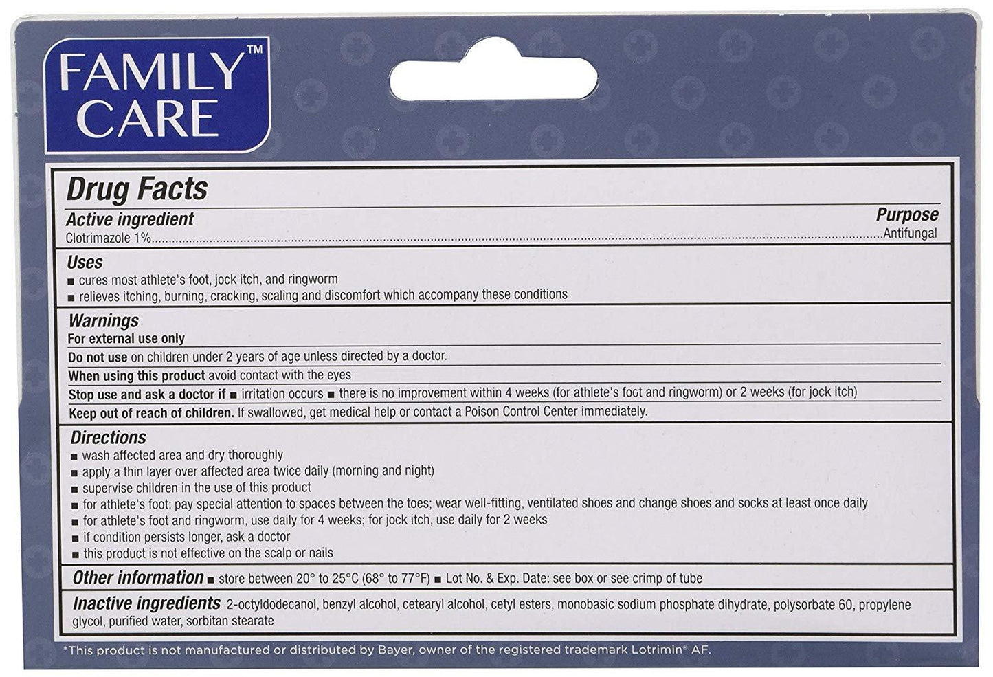 Family Care Clotrimazole Anti Fungal Cream, 1% USP Compare to Lotrimin 1oz (28g)