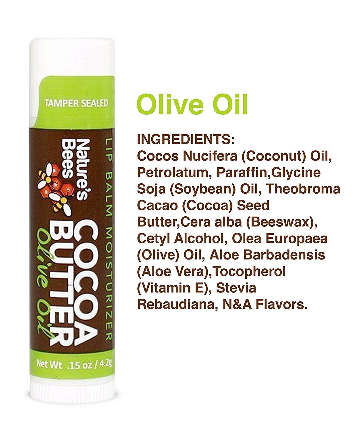 Nature's Bees Cocoa Butter Lip Balm Moisturizer, Olive Oil 0.15 oz / 4.2 g