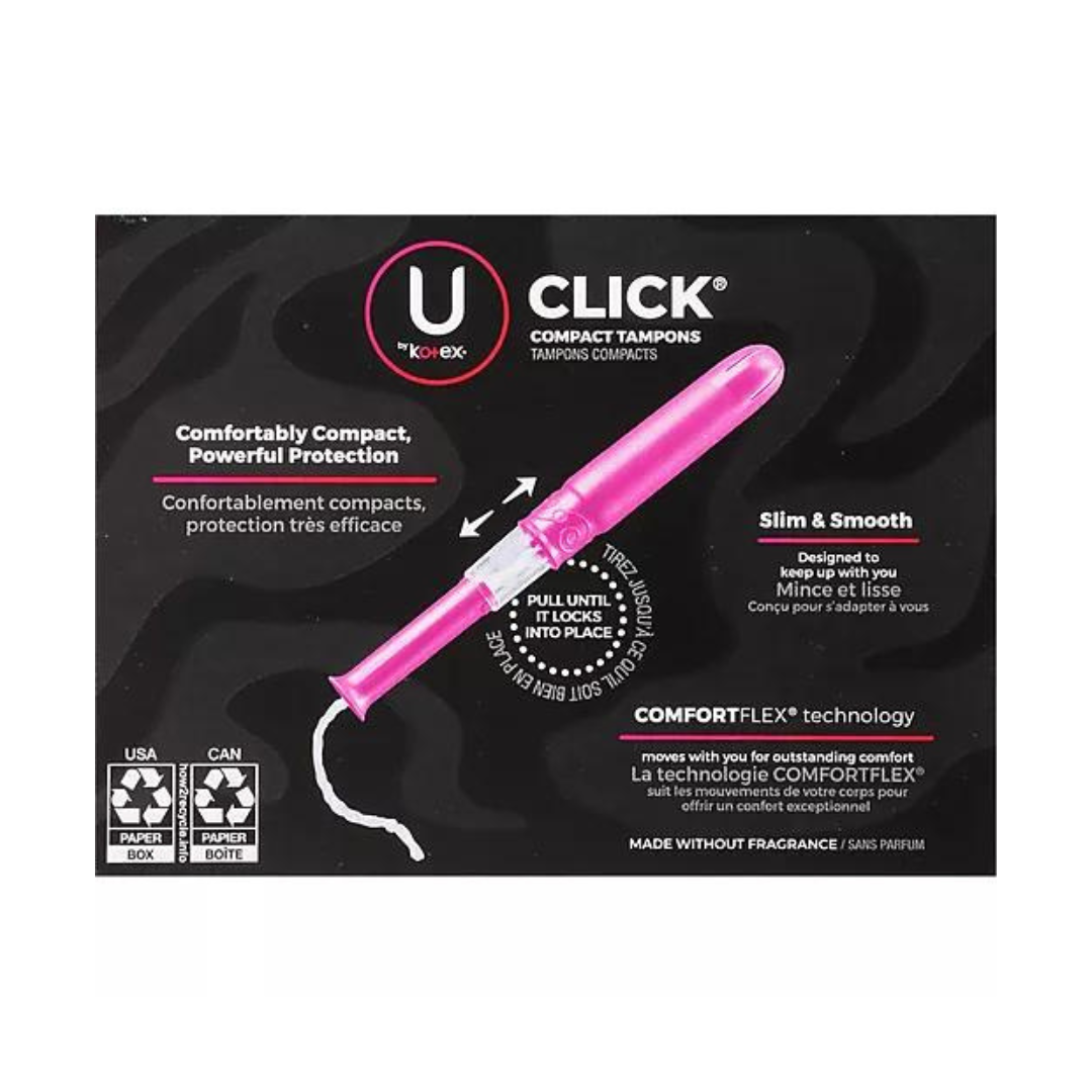 U by Kotex Click with Comfort Flex 30 Compact Unscented Tampons (15 Regular, 10 Super, 5 Super Plus)