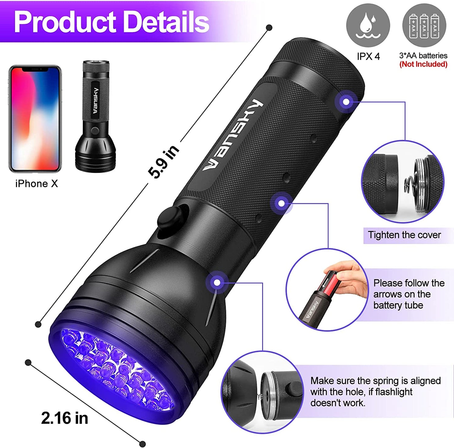 Vansky 51 LED UV Flashlight 1 Count