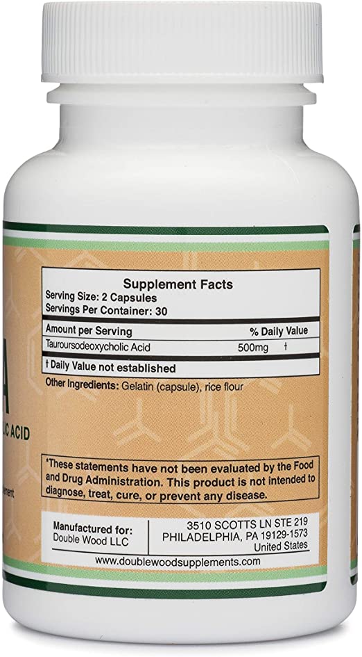 Double Wood Tudca Tauroursodeoxycholic Acid 500 mg per Serving Liver Health Supplement 60 Capsules