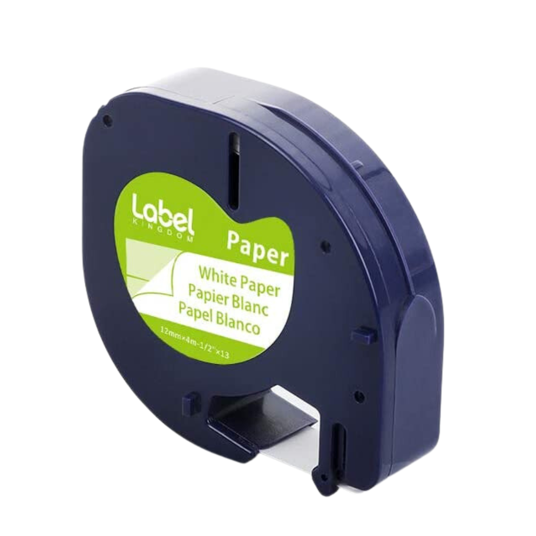 Label Kingdom Label Tape Replacement for DYMO LetraTag White Paper Refill 91330 10697, 1/2" x 13' 12mm x 4m Black on White