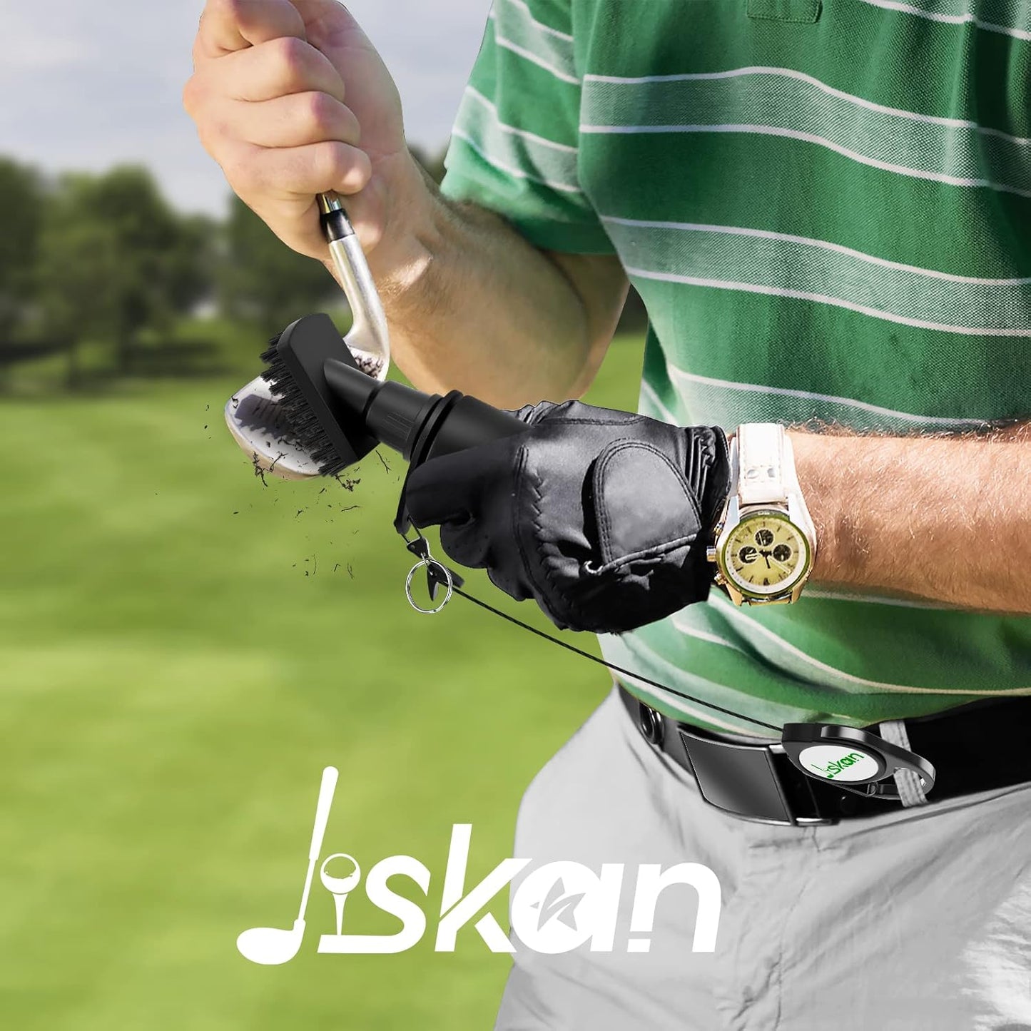 Jiskan Pro Golf Club Brush Cleaner With Retainer Clip And Squeeze Water Bottle 7.5 Inches Holds