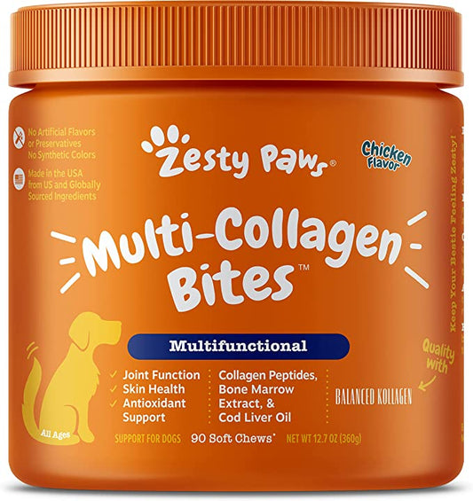 Zesty Paws Multi-Collagen Bites Chicken Flavor Support for Dogs Multifunctional - 90 Soft Chews