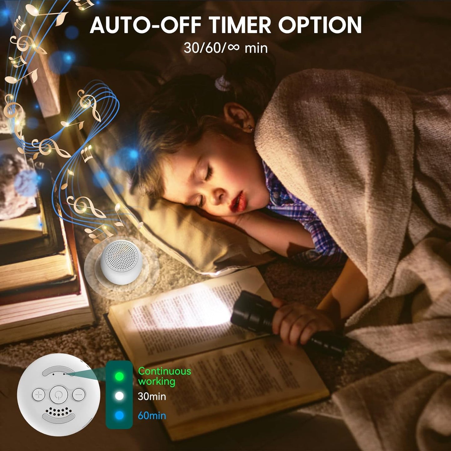 Babelio White Noise Mini Sound Machine 15 Non-Looping Sounds