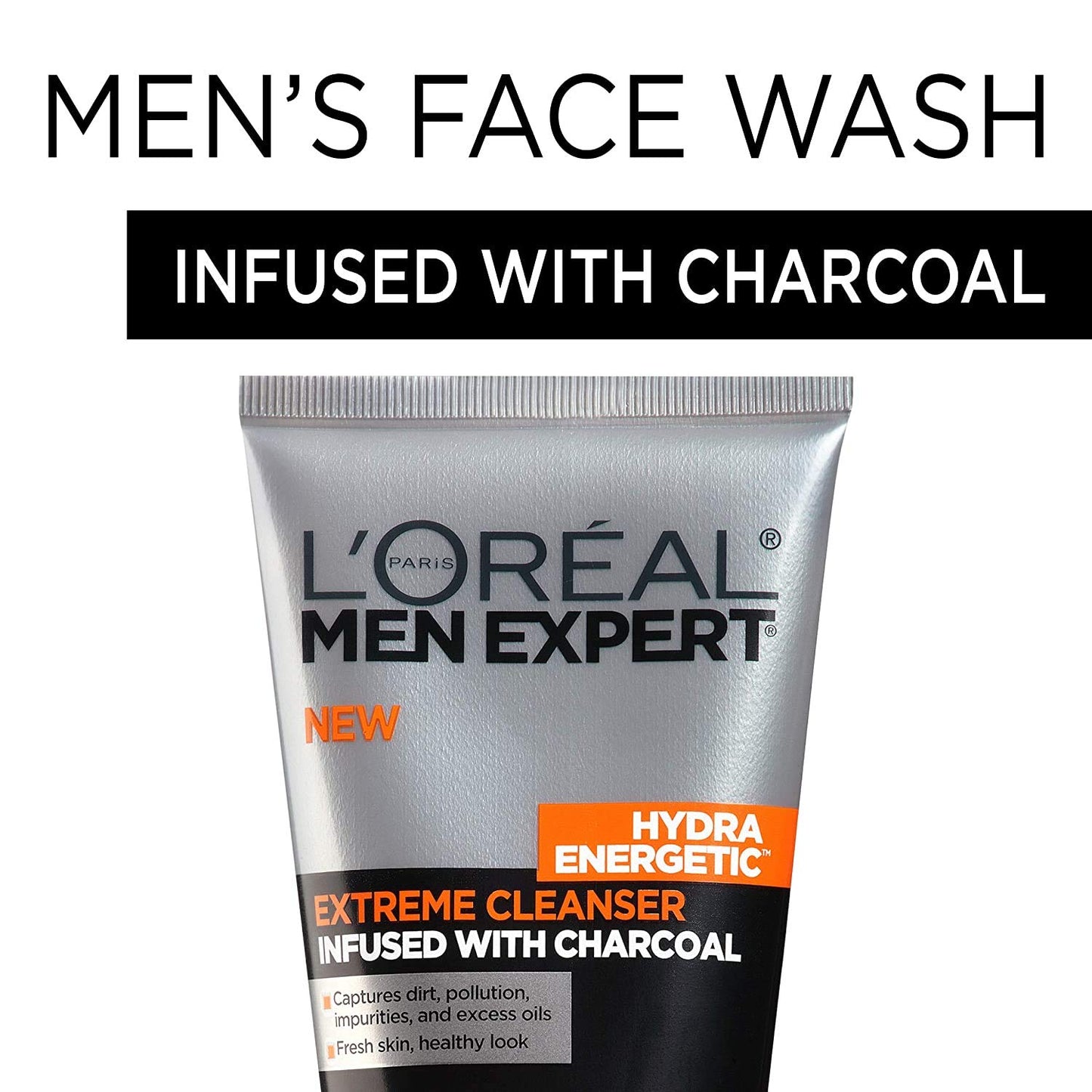 L'Oreal Men Expert Hydra Energetic Extreme Facial Cleanser Infused with Charcoal, 5.0 fl.oz / 150 ml