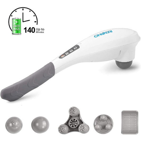 RENPHO Rechargeable Hand Held Deep Tissue Massager Cordless Electric Percussion Full Body, White