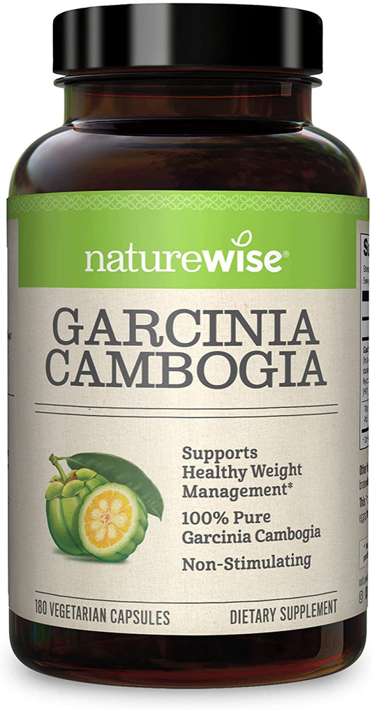 NatureWise Pure Garcinia Cambogia Supports Healthy Weight Management -180 Vegetarian Capsules (PACKAGING MAY VARY)