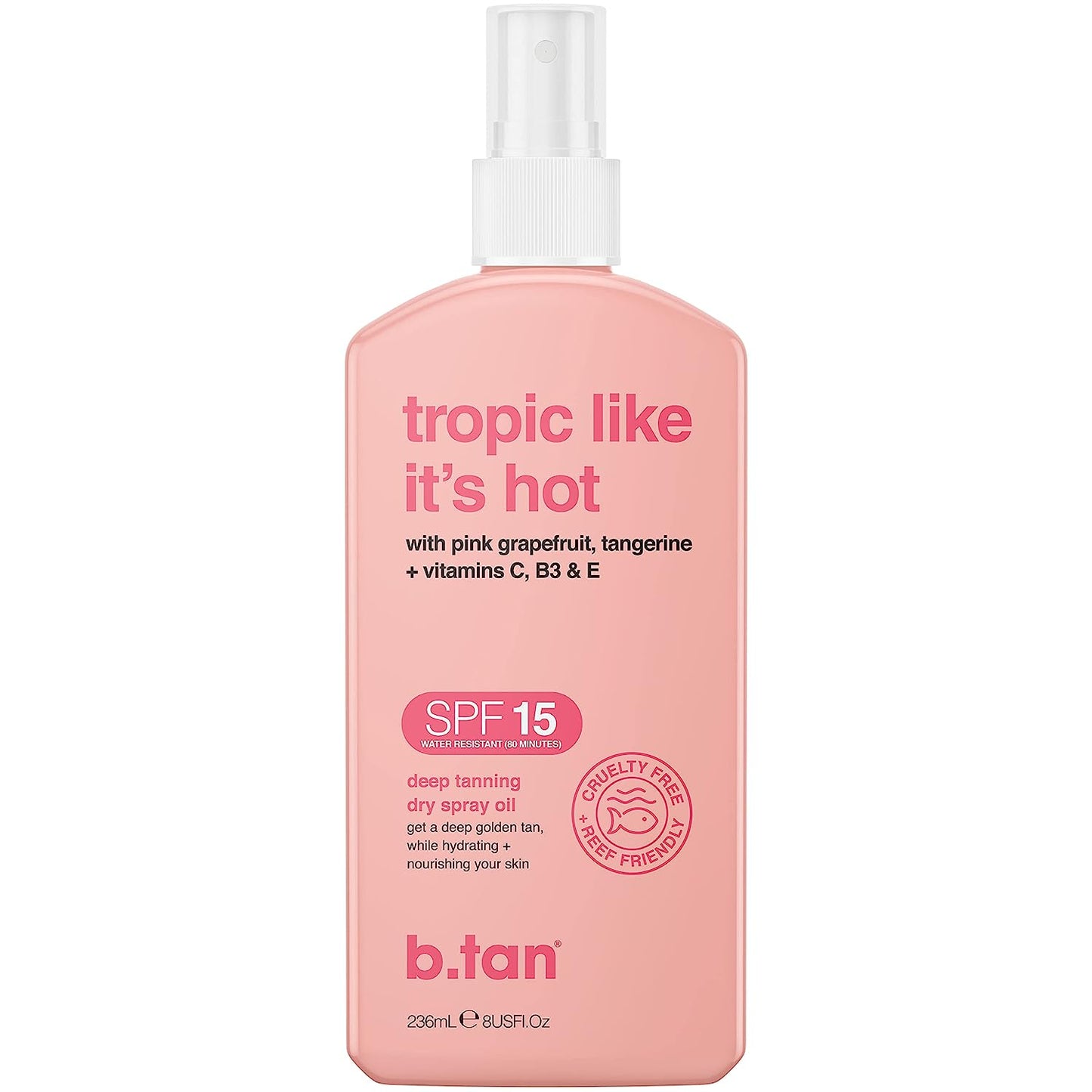 B.Tan Tropic Like It's Hot with Pink Grapefruit, Tangerine + Vitamins C, B3 & E, SPF15 - 236ml / 8 fl oz