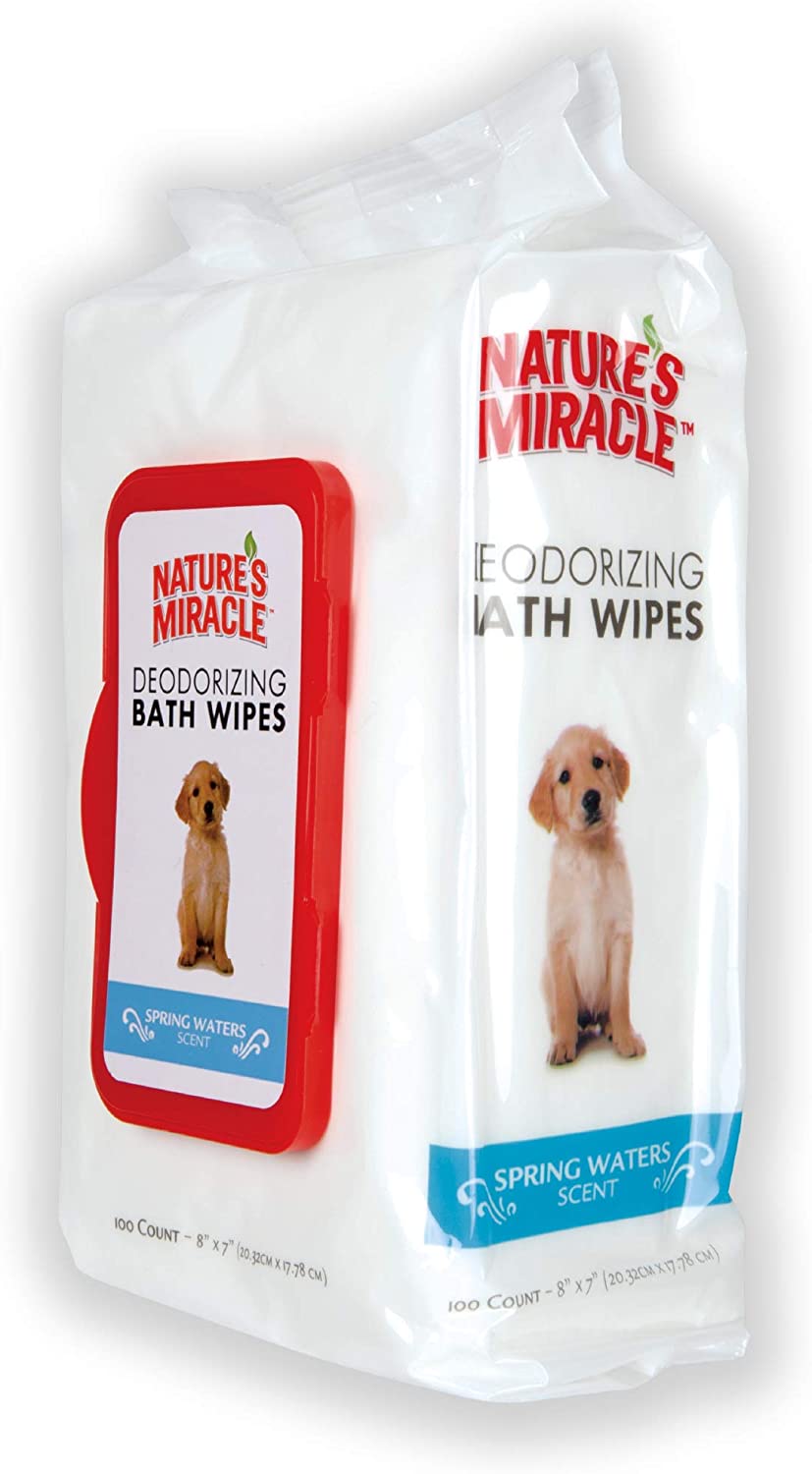 Nature's Miracle Deodorizing Bath Wipes for Dogs, 100 Count, Spring Waters