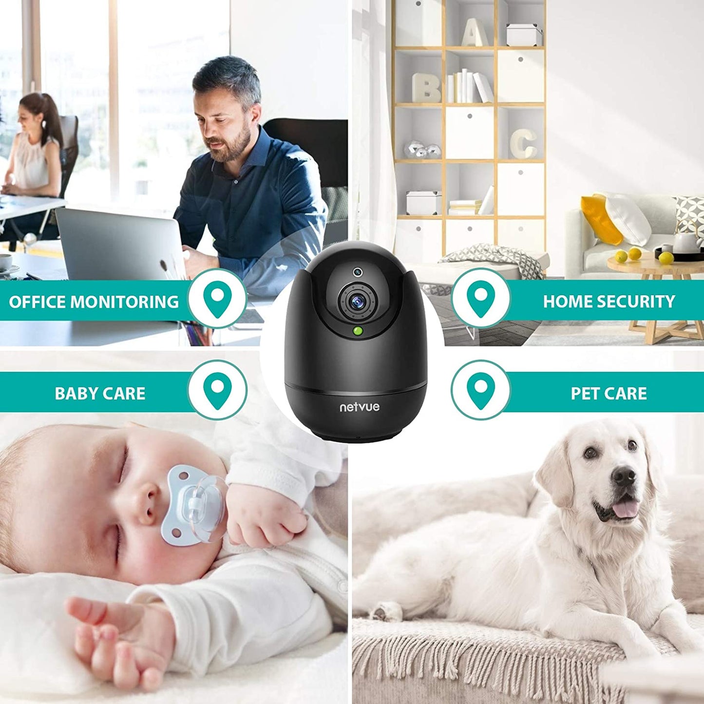 NETVUE Wireless Security Camera for Home 1080P FHD Pet Camera, 2-Way Audio, AI Human Detection