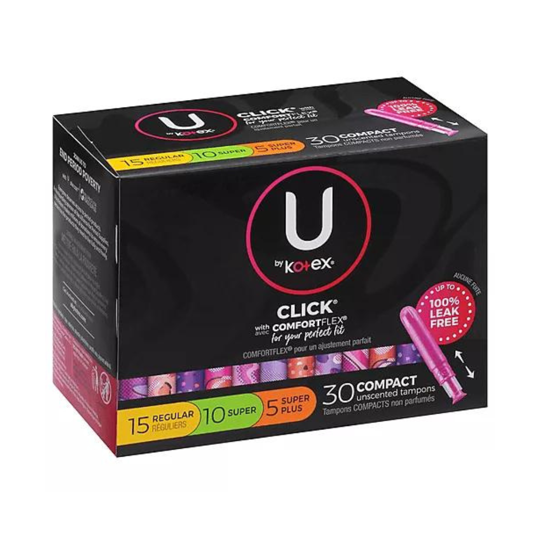 U by Kotex Click with Comfort Flex 30 Compact Unscented Tampons (15 Regular, 10 Super, 5 Super Plus)