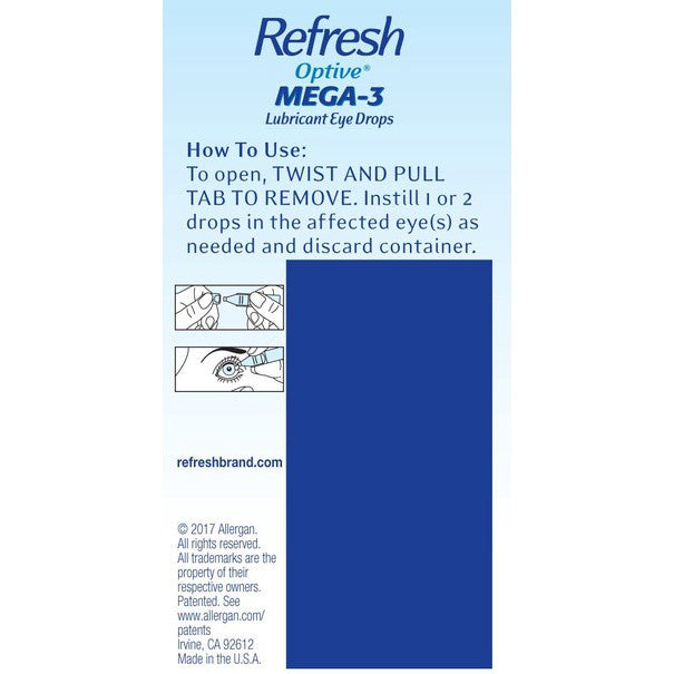 Refresh Optive Mega-3 Lubricant Eye Drops, 30 Single-Use Containers, 0.01 fl.oz / 0.4 ml each
