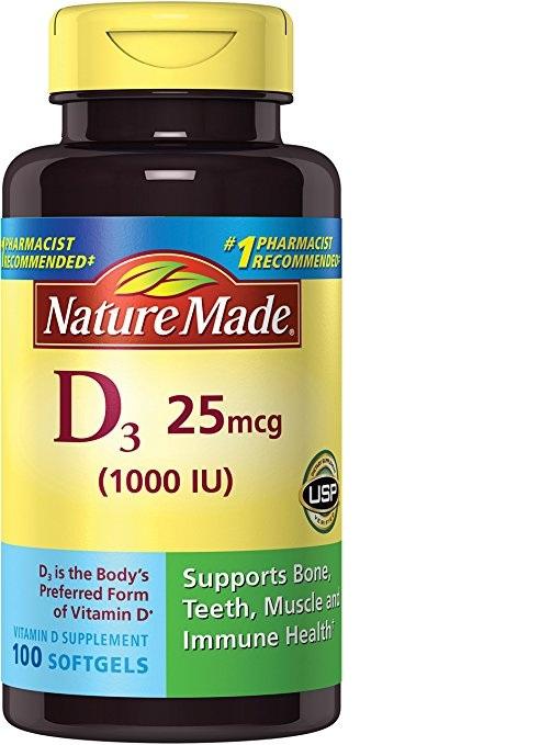 Nature Made Vitamin D3 1000 IU - 100 softgels (Packaging May Vary)