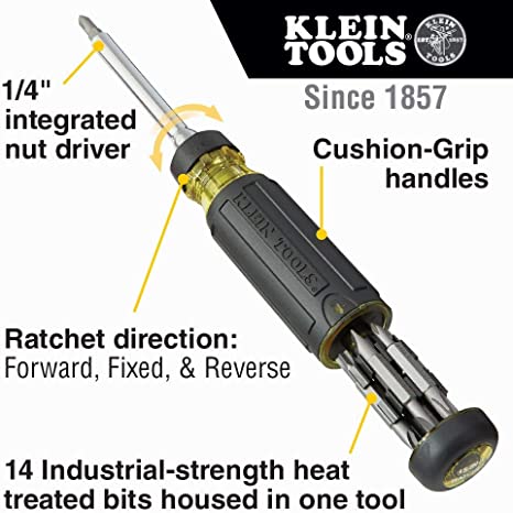 Klein Tools 15-In-1 Ratcheting Screwdriver With Bits Store In Handle 32305 1 Count