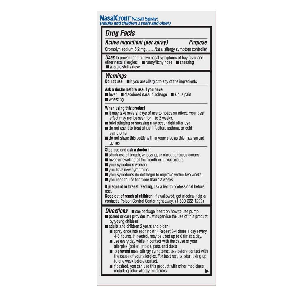 NasalCrom Nasal Allergy Symptom Controller Prevents & Relieves 200 Metered Sprays PACKAGING MAY VARY