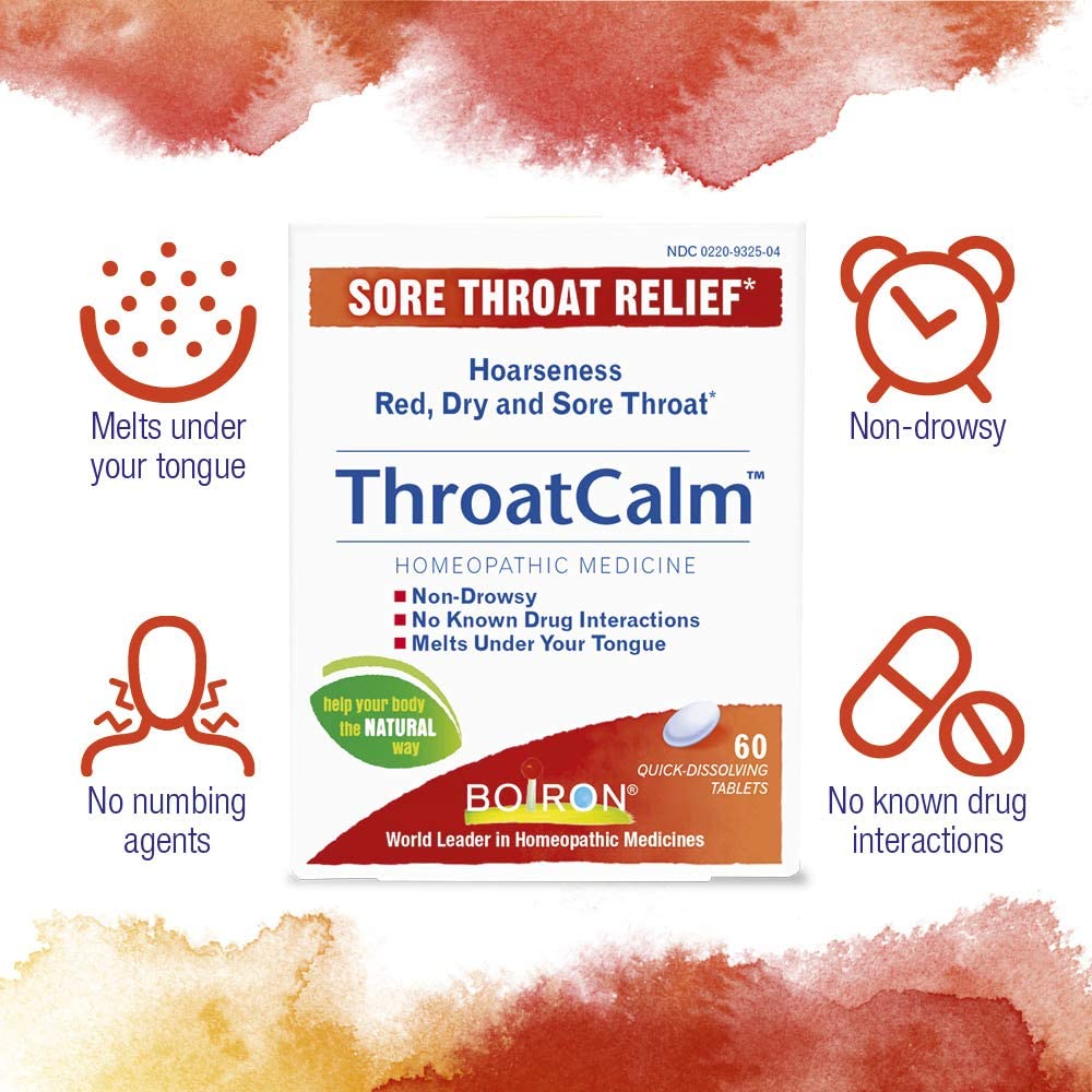 Boiron ThroatCalm Homeopathic Medicine for Sore Throat Relief 60 Dissolving Tablets