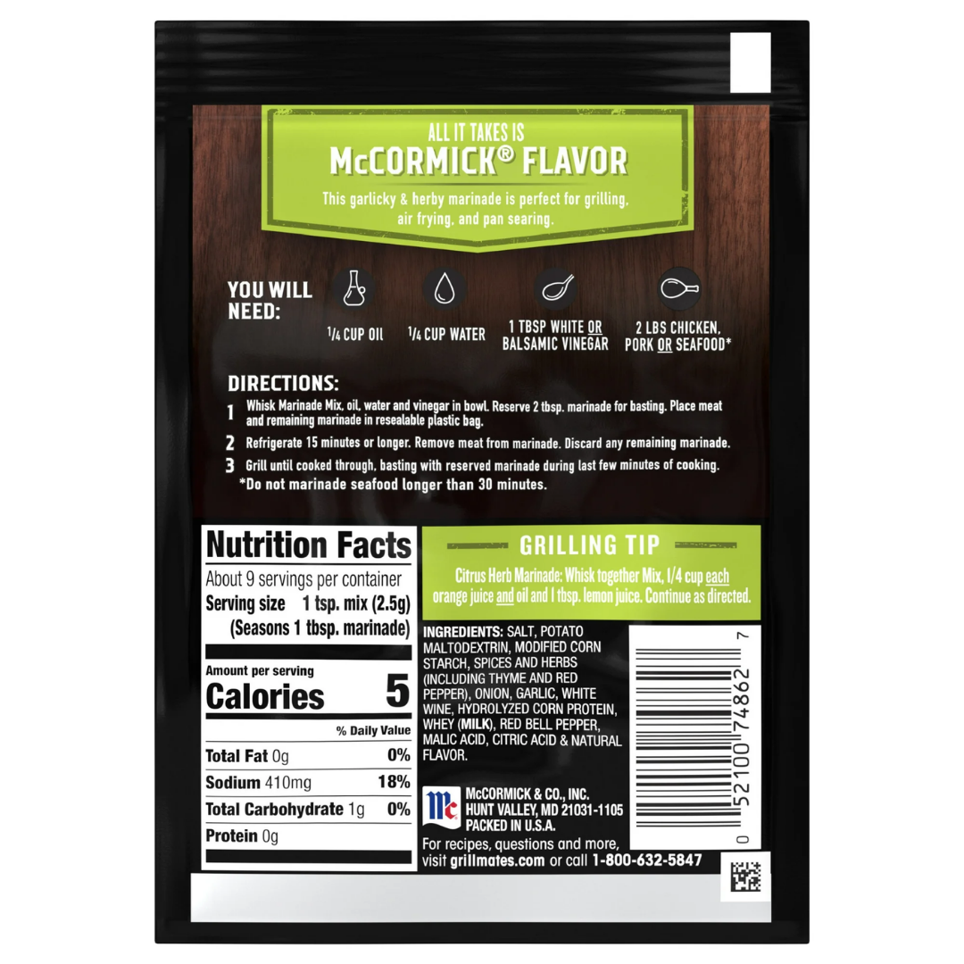 Mc Cormick Grill Mates 15 Minute Marinated Mix With Garlic, Herb And Wine, 0.87oz / 24g