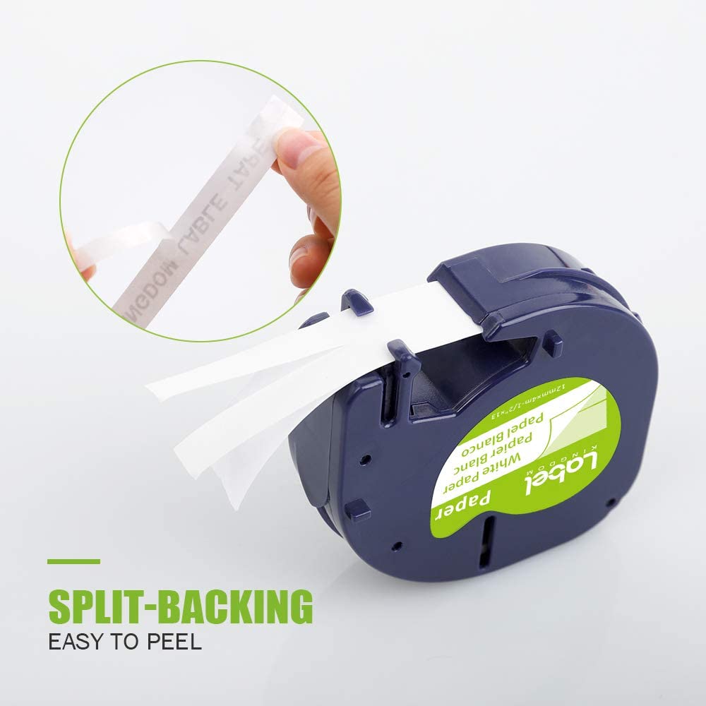 Label Kingdom Label Tape Replacement for DYMO LetraTag White Paper Refill 91330 10697, 1/2" x 13' 12mm x 4m Black on White