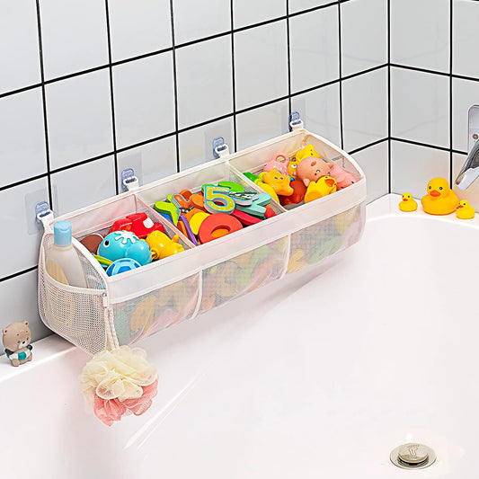 Original 3 Compartment Horizontal Large Openings Mesh Bath Toy Storage and Holder
