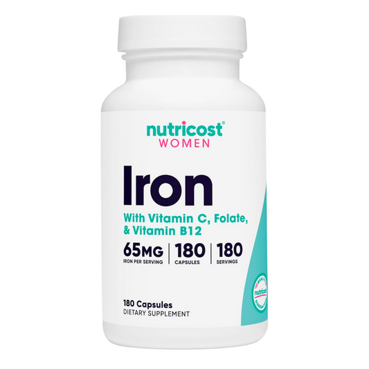 Nutricost Women Iron With Vitamin C, Folate & Vitamin B12 65mg Supplement 180 Capsules