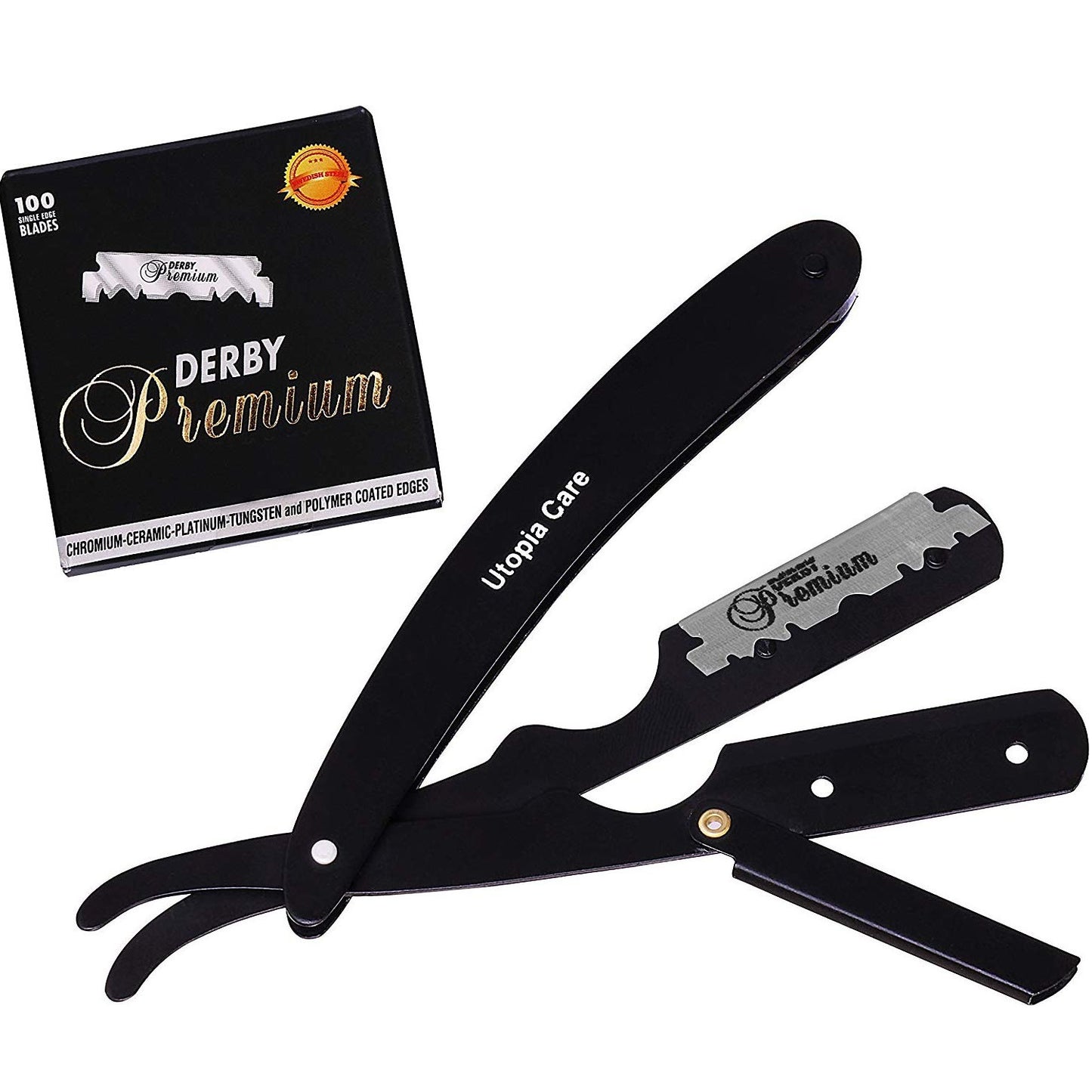 Utopia Care Professional Barber Straight Edge Razor with 100 Derby Blades,100 Percent Stainless Steel
