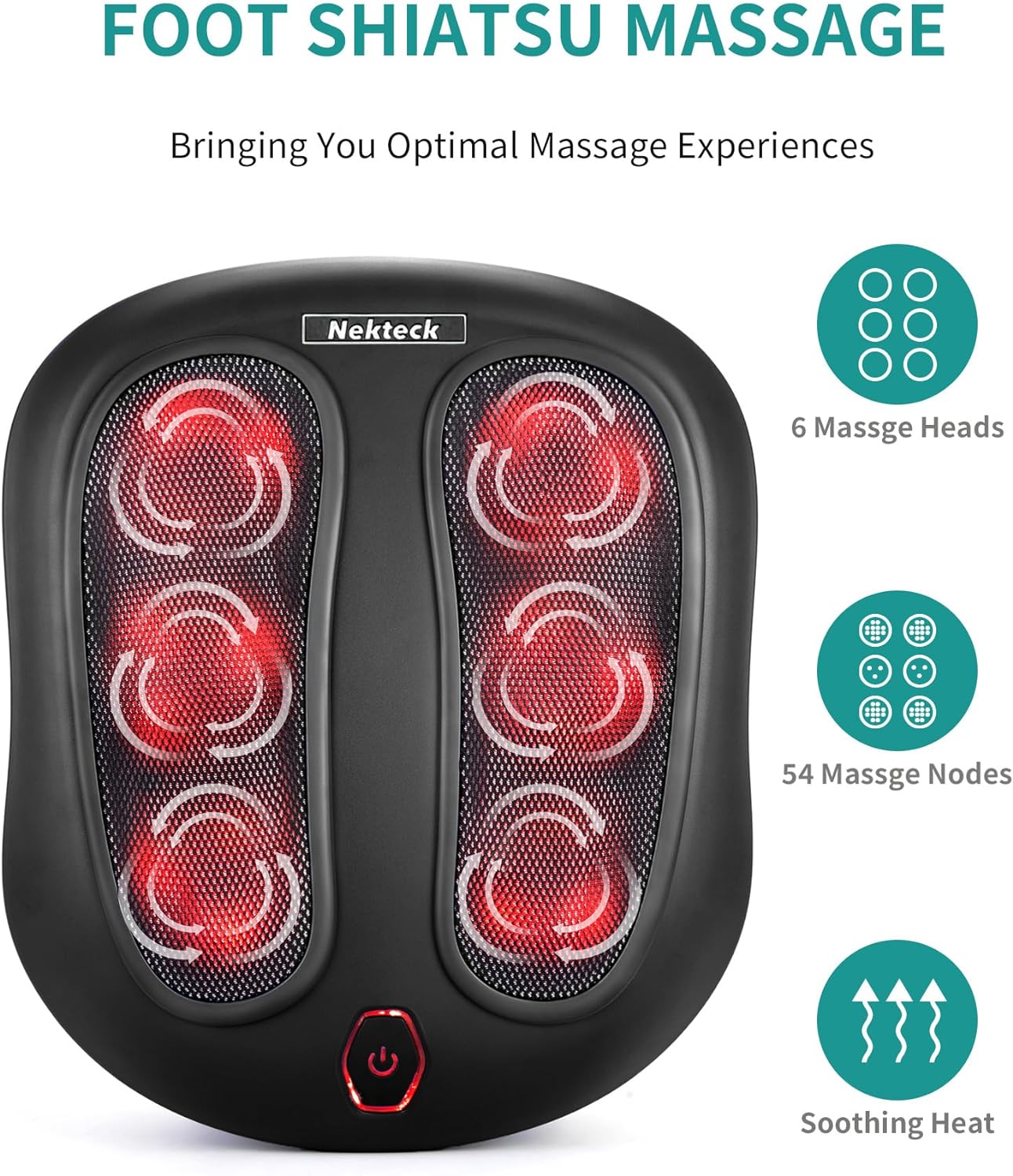 Neckteck Foot Massager Machine Built-in Infrared Heat Function and Power Cord (Black)