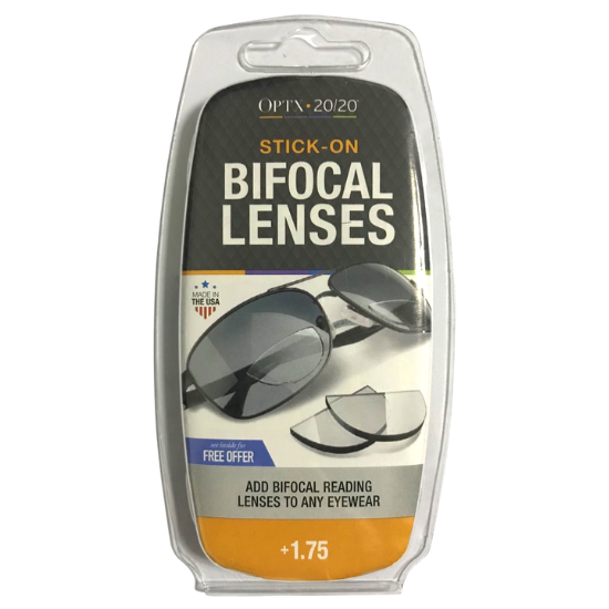 Hydrotac Optx 20/20 Stick On Magnification Reusable Bifocal Lenses, +1.75 Diopter