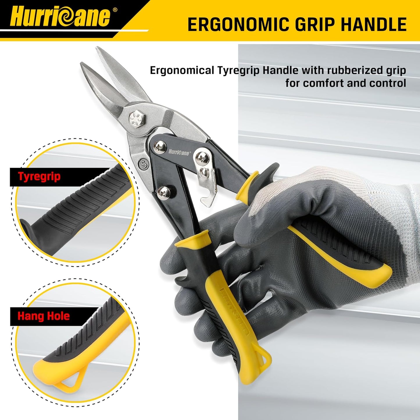 Hurricane 10 Inch Aviation Tin Snips, Heavy Duty Metal Cutter Shears for Cutting Sheet Metal
